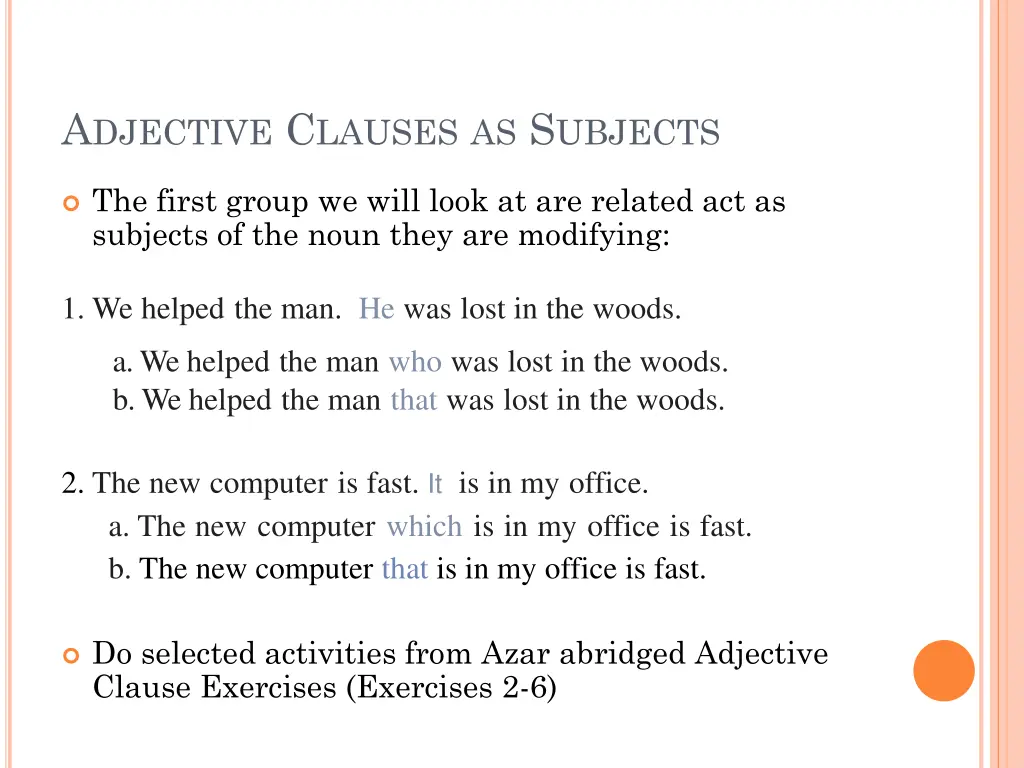 a djective c lauses as s ubjects