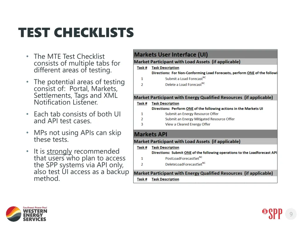 test checklists