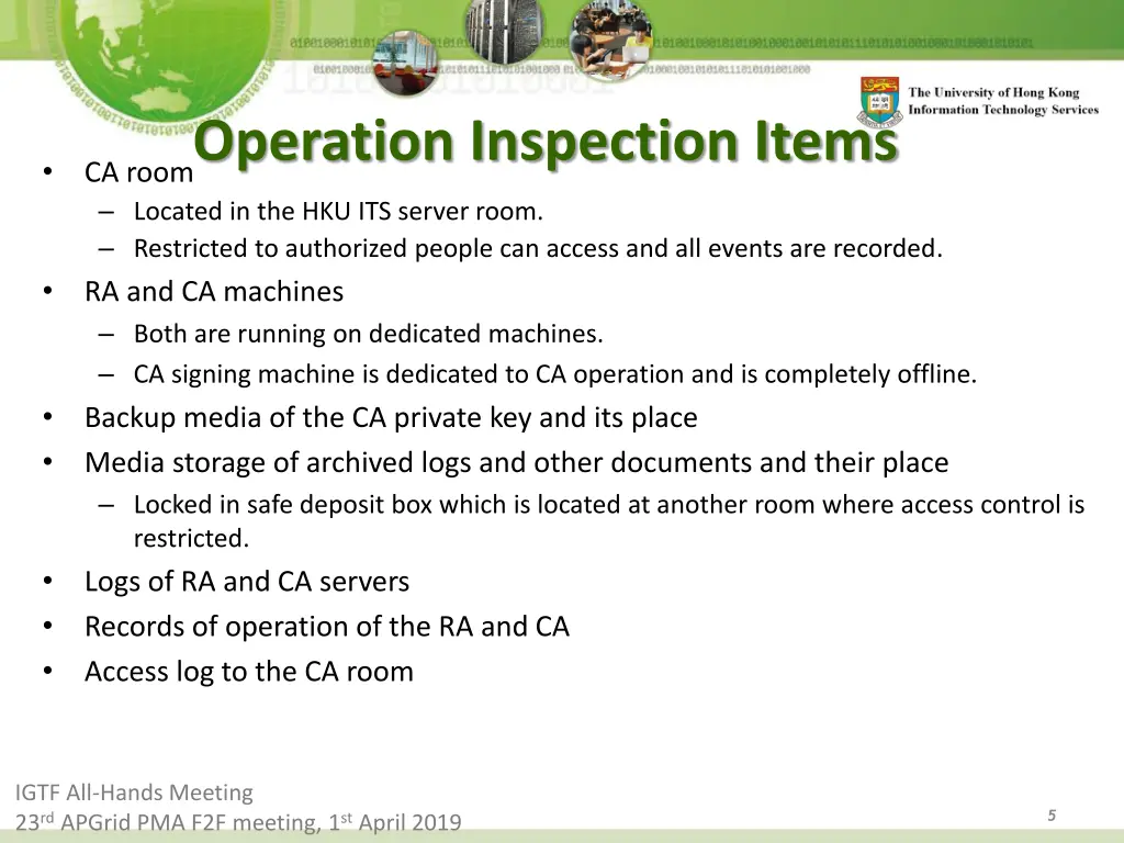 operation inspection items ca room located
