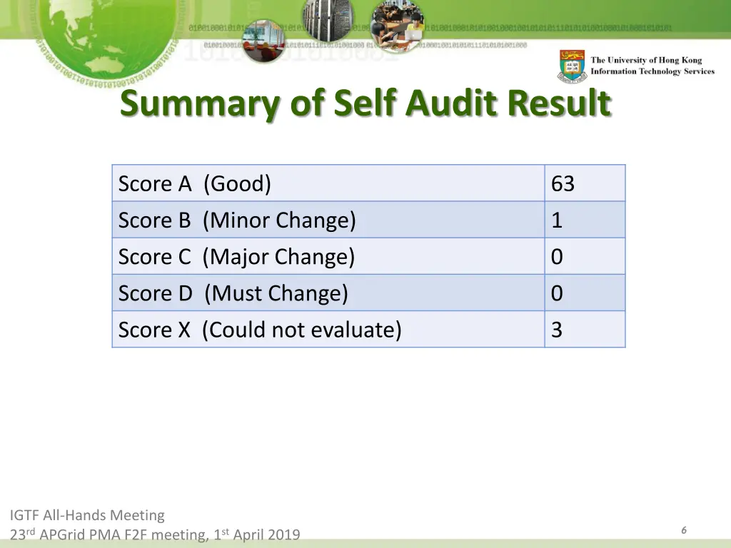 summary of self audit result