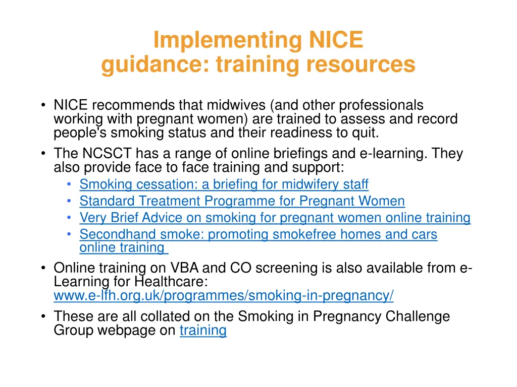 implementing nice guidance training resources