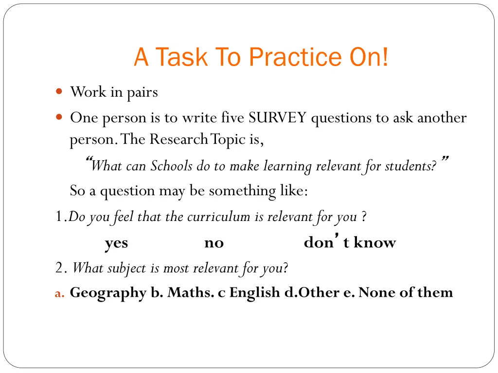 a task to practice on