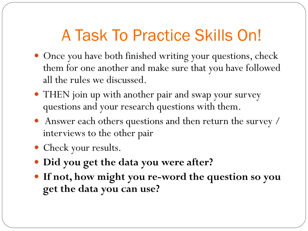 a task to practice skills on 1