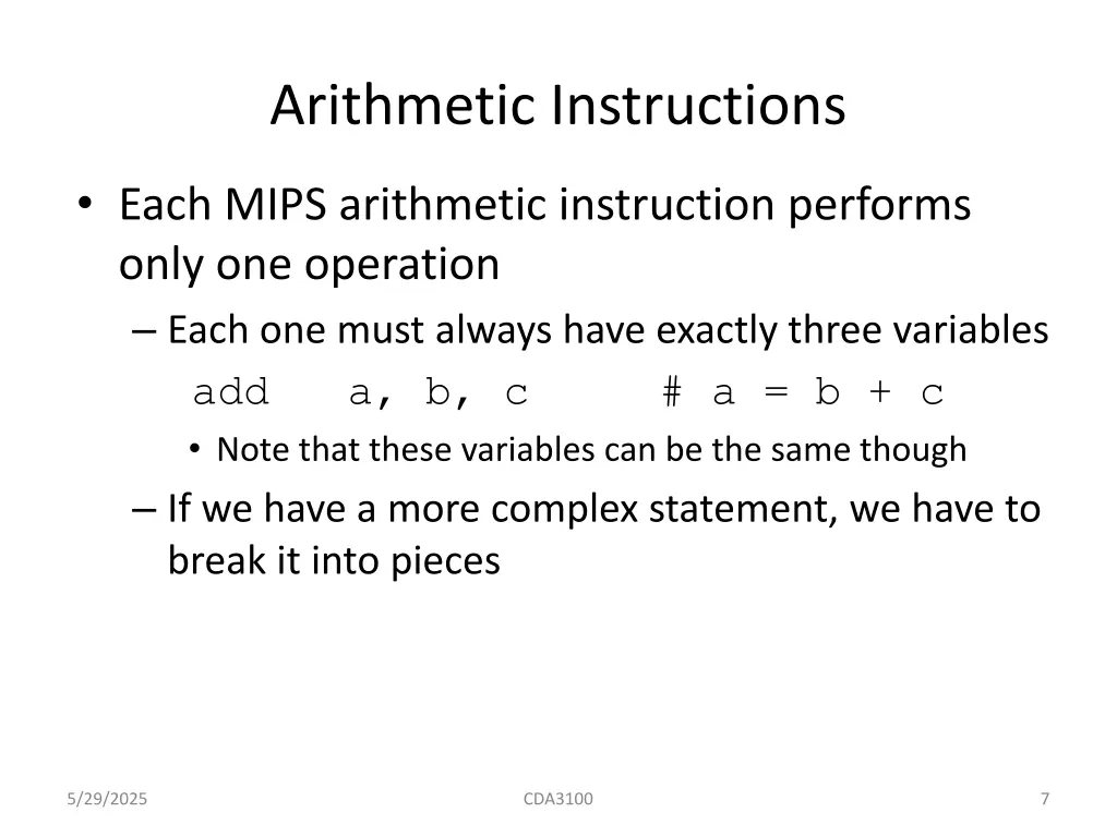 arithmetic instructions