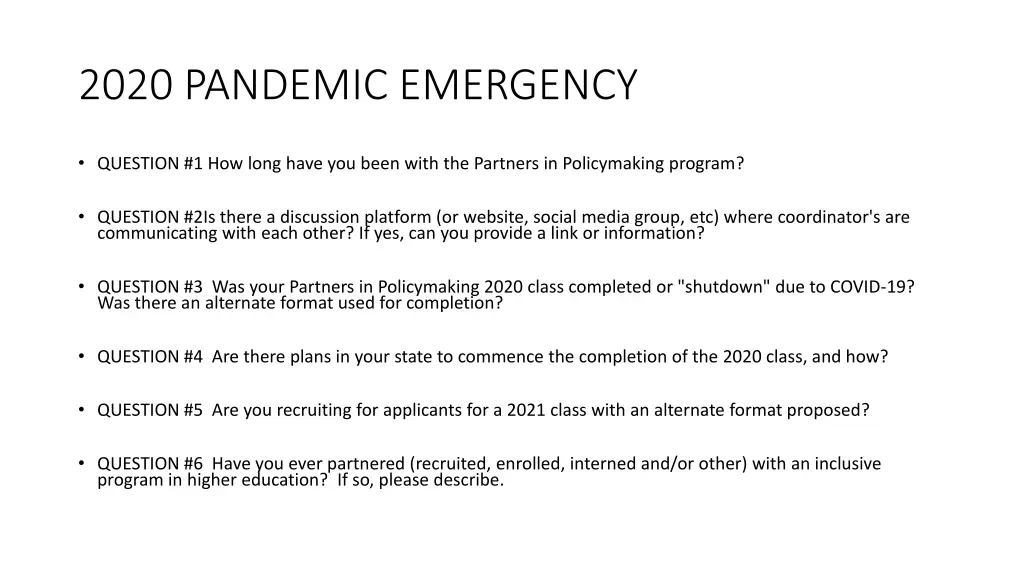 2020 pandemic emergency