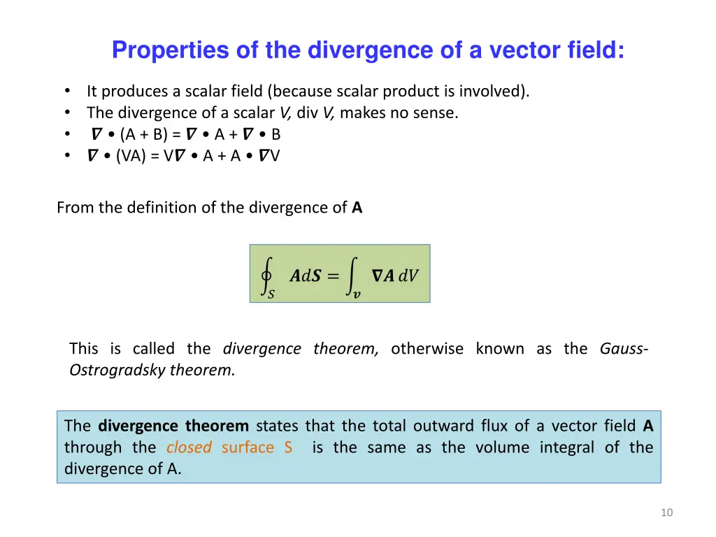 properties of the divergence of a vector field
