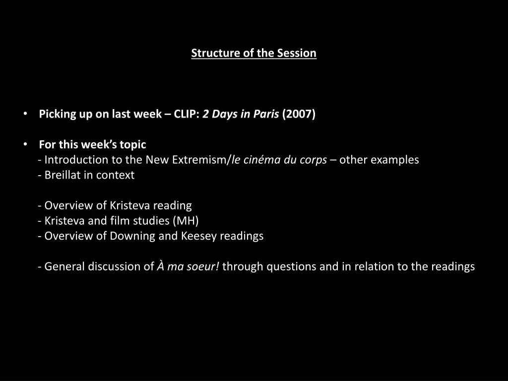 structure of the session