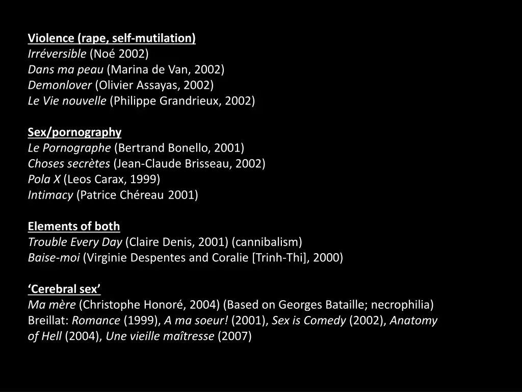 violence rape self mutilation irr versible