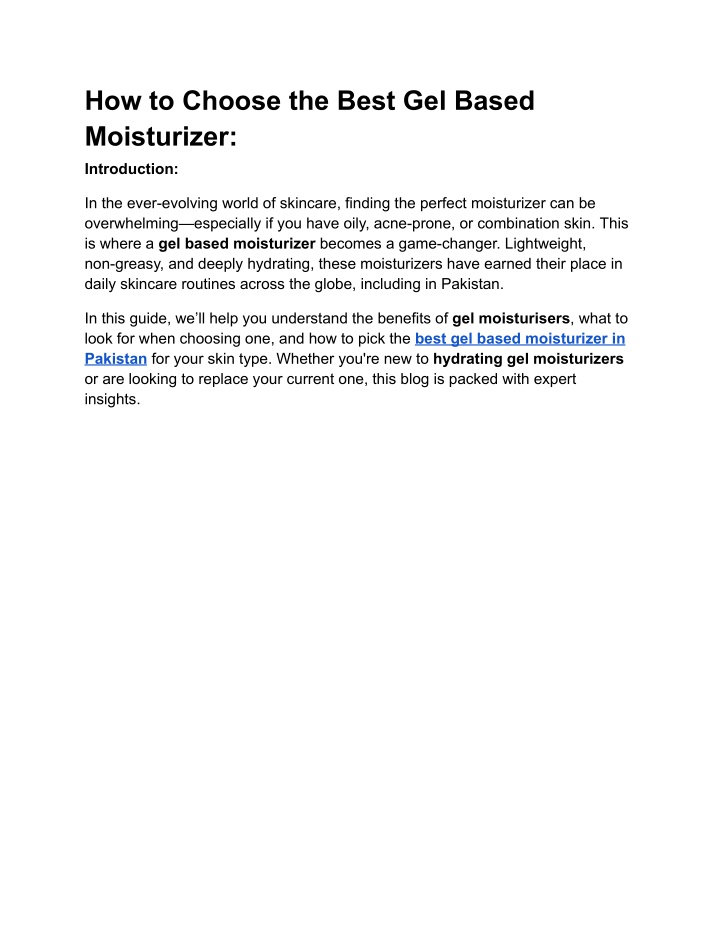 how to choose the best gel based moisturizer