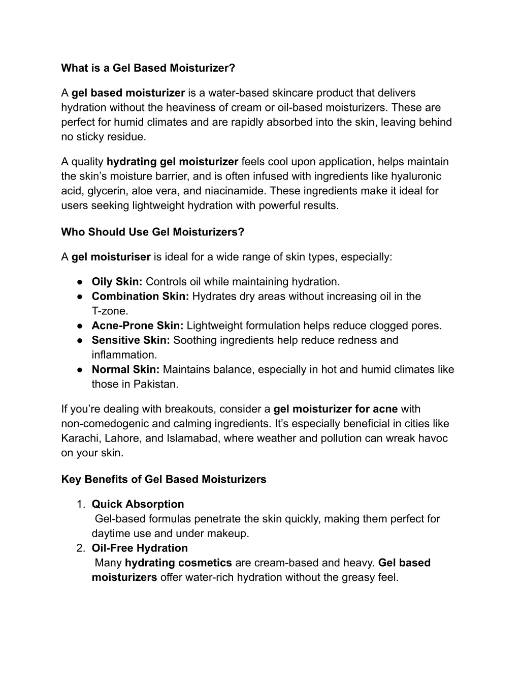 what is a gel based moisturizer