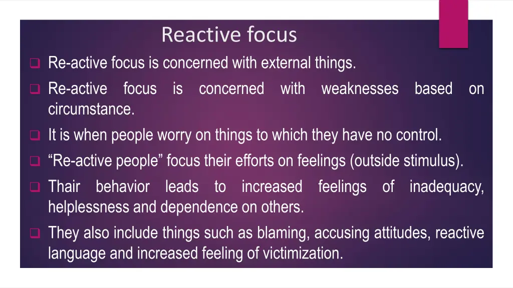 reactive focus