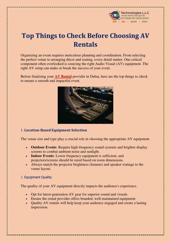 top things to check before choosing av rentals