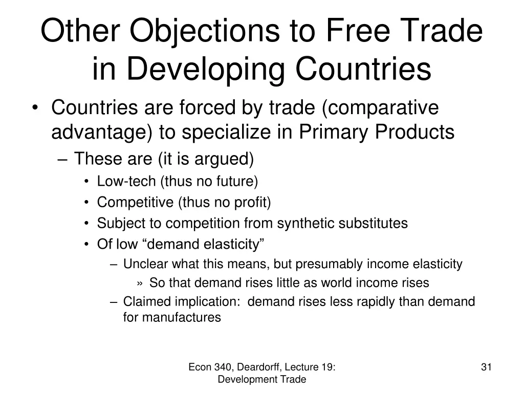 other objections to free trade in developing