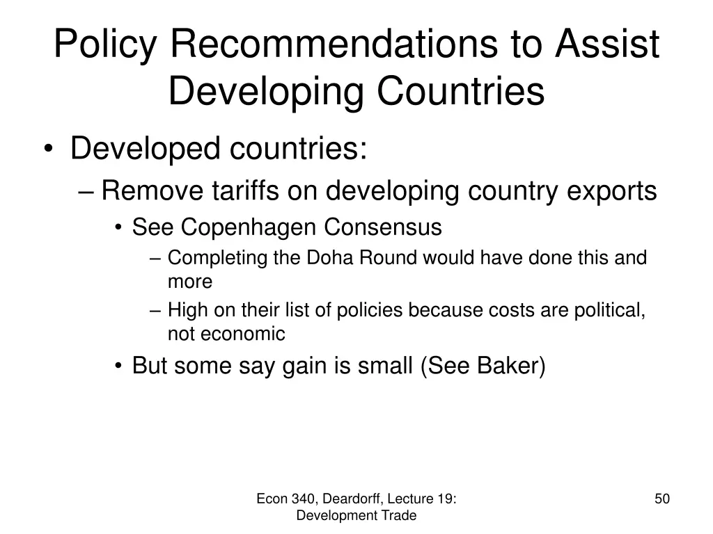 policy recommendations to assist developing