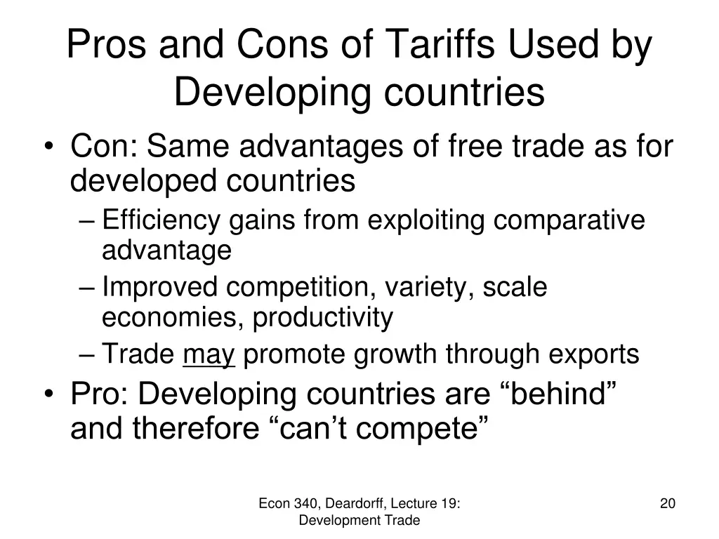 pros and cons of tariffs used by developing
