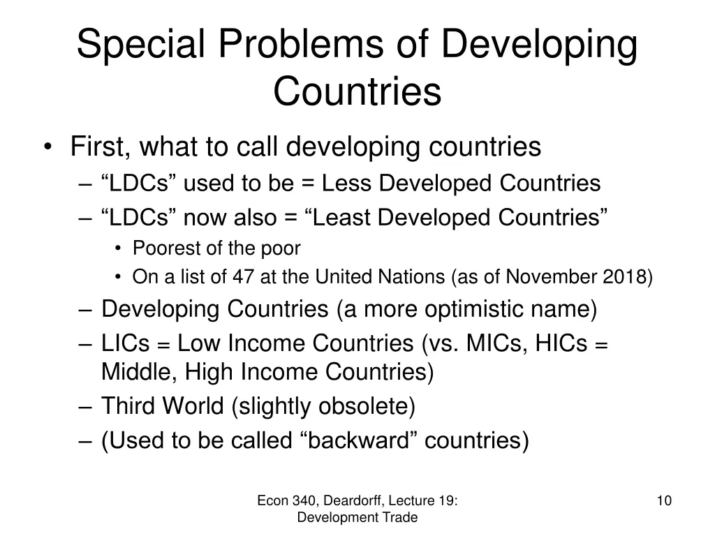 special problems of developing countries