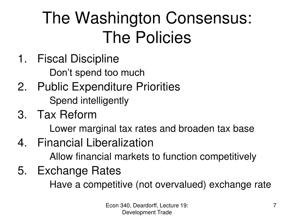 the washington consensus the policies 1 fiscal