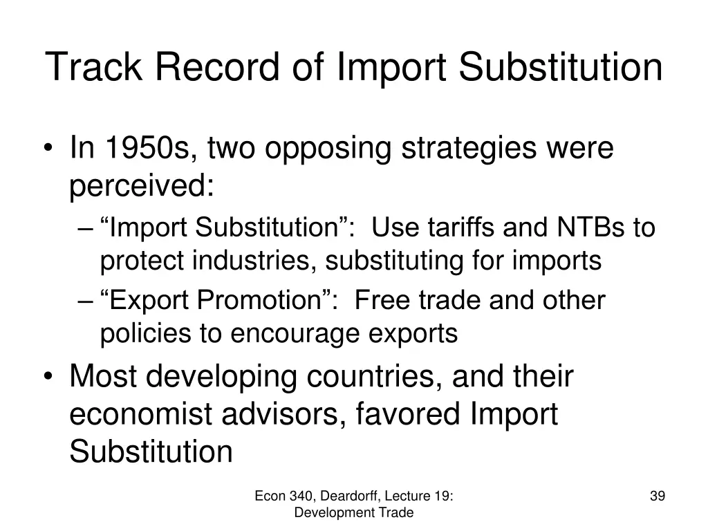 track record of import substitution