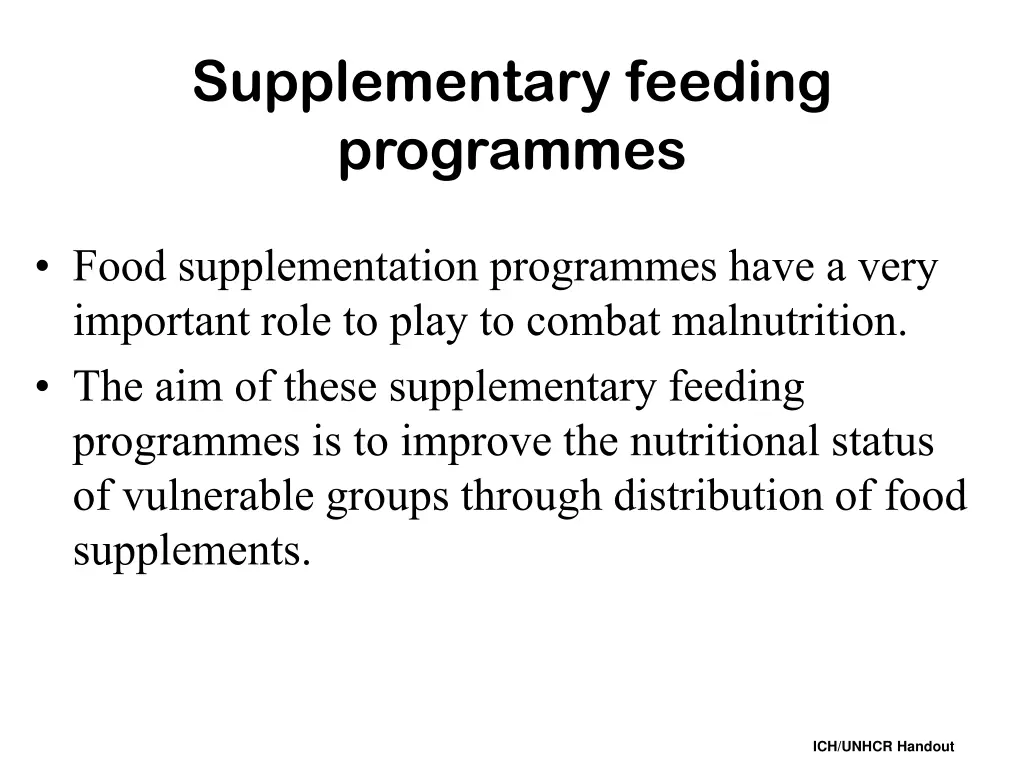 supplementary feeding programmes