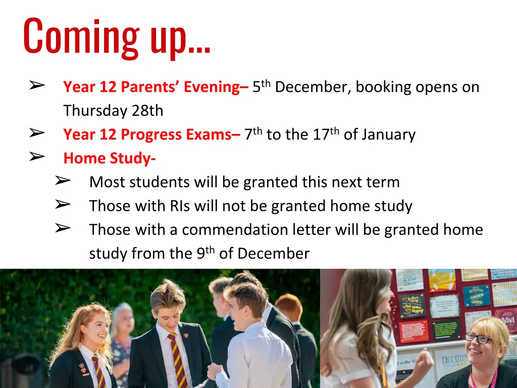 coming up year 12 parents evening 5 th december