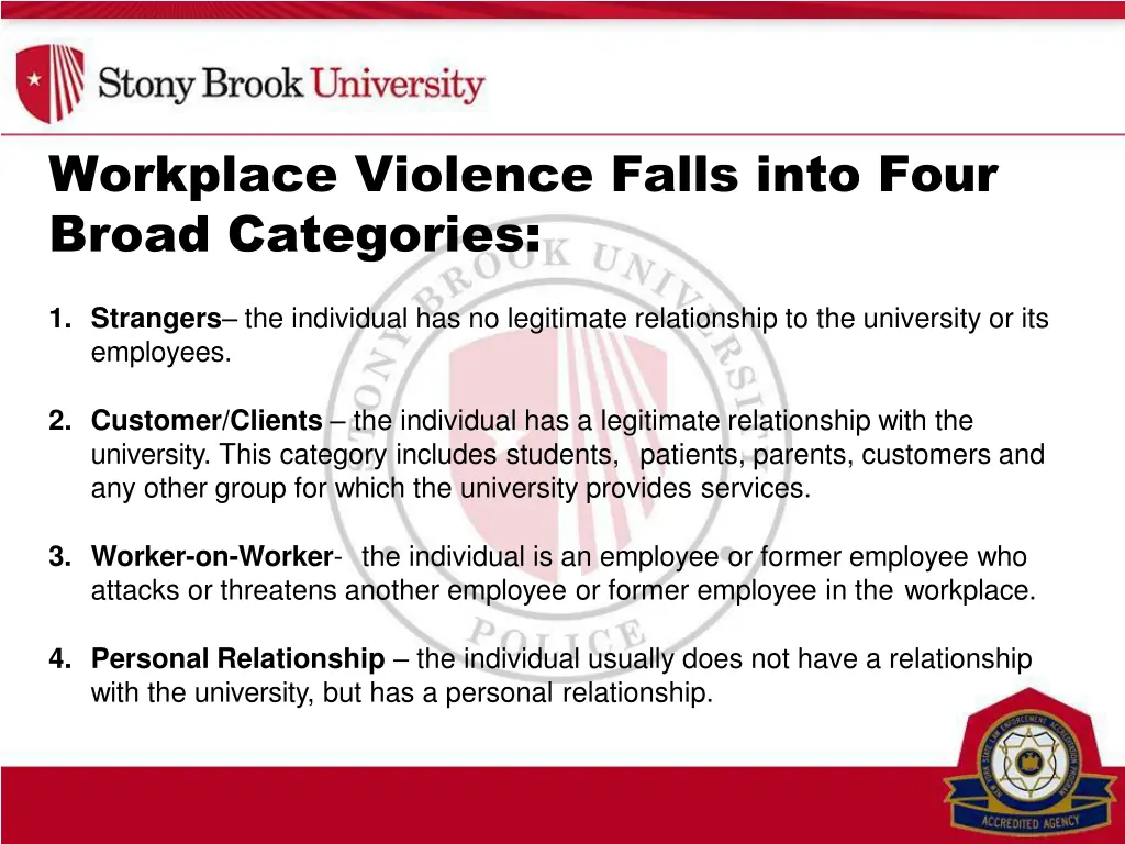 workplace violence falls into four broad