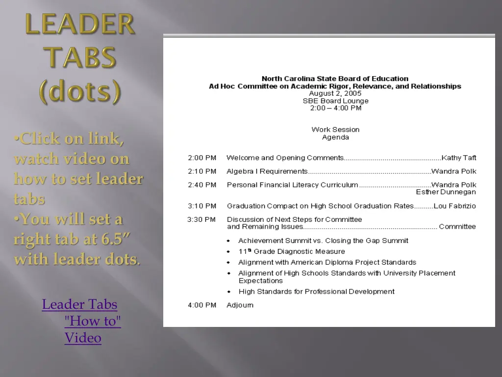 click on link watch video on how to set leader
