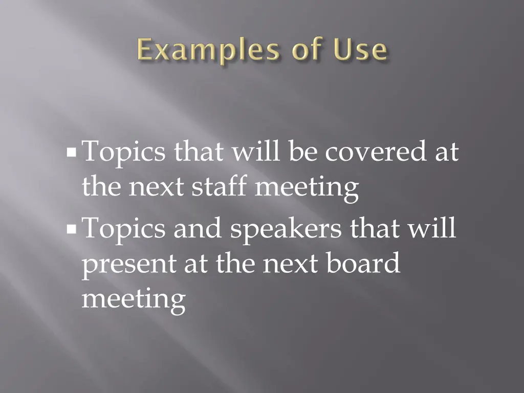 topics that will be covered at the next staff