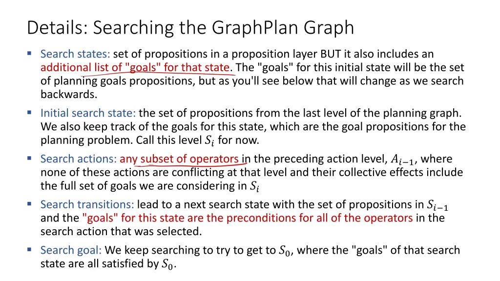 details searching the graphplan graph