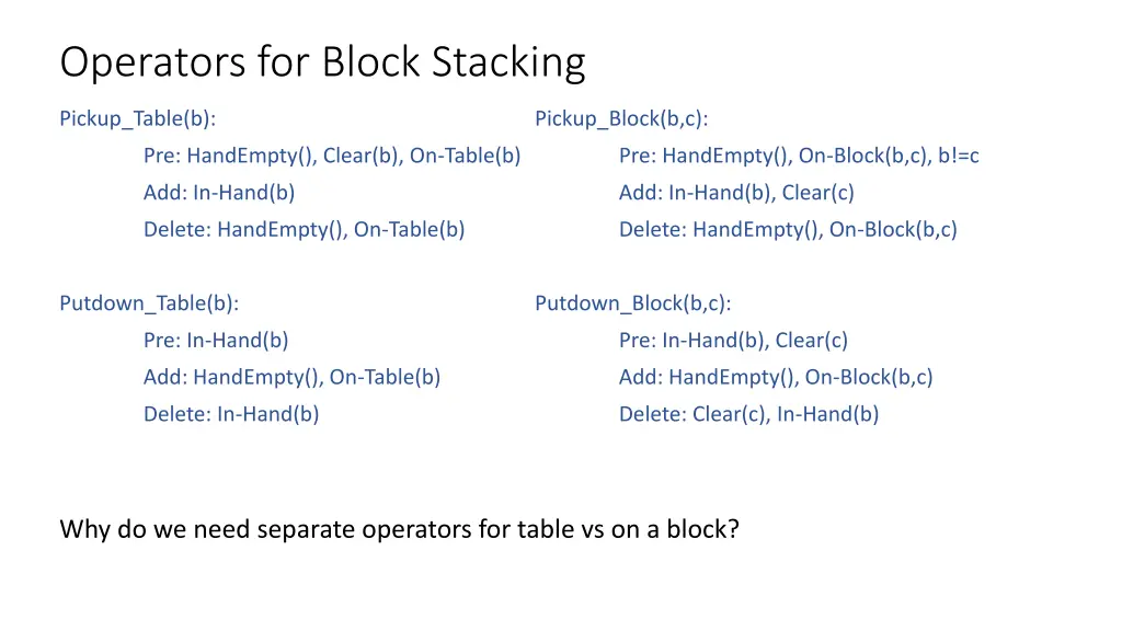 operators for block stacking