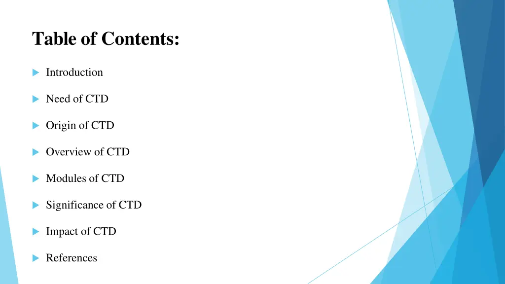 table of contents
