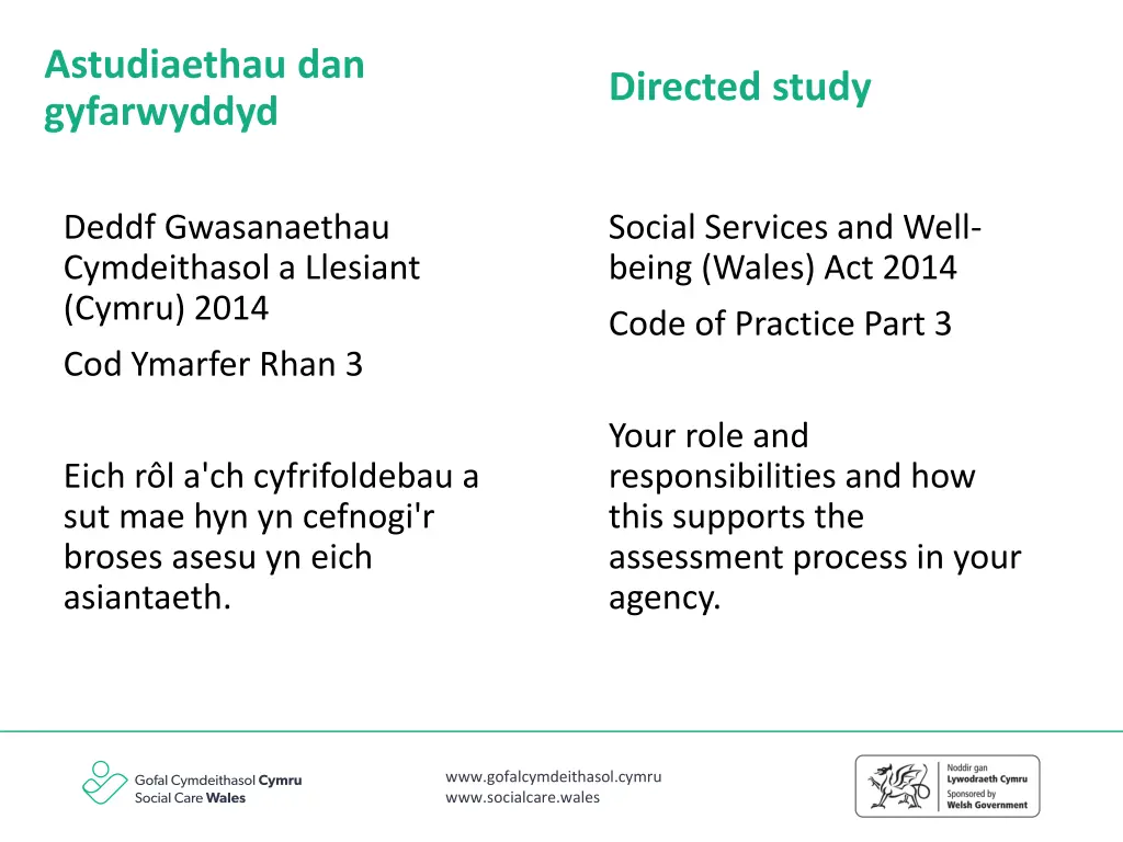 astudiaethau dan gyfarwyddyd