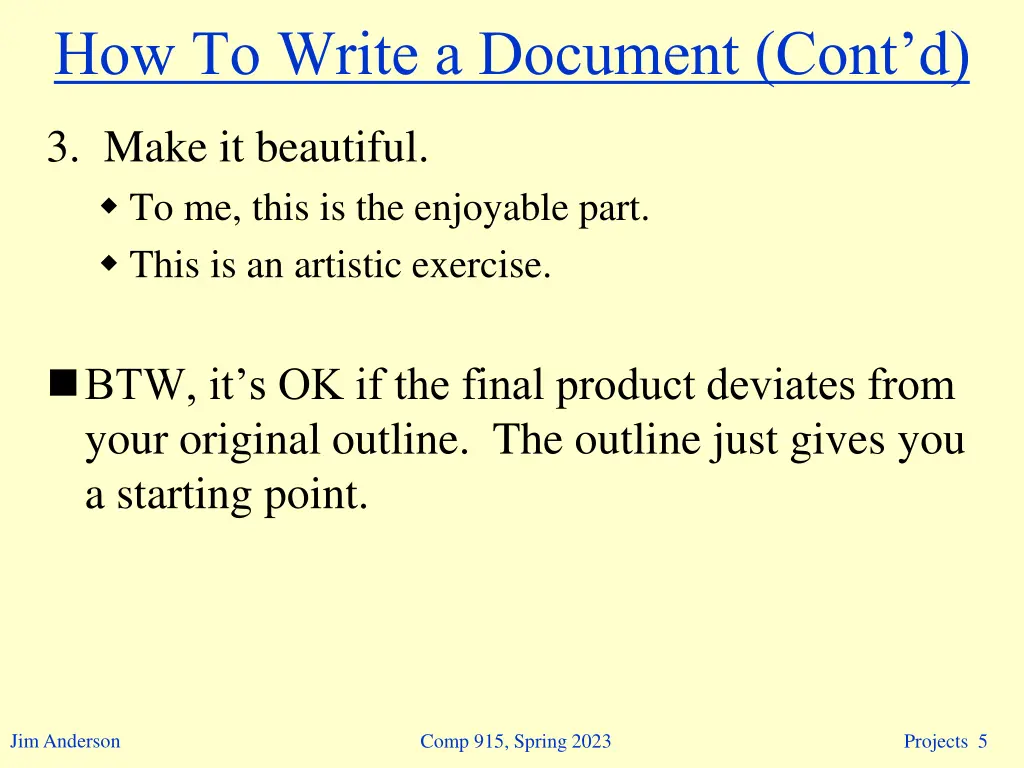 how to write a document cont d