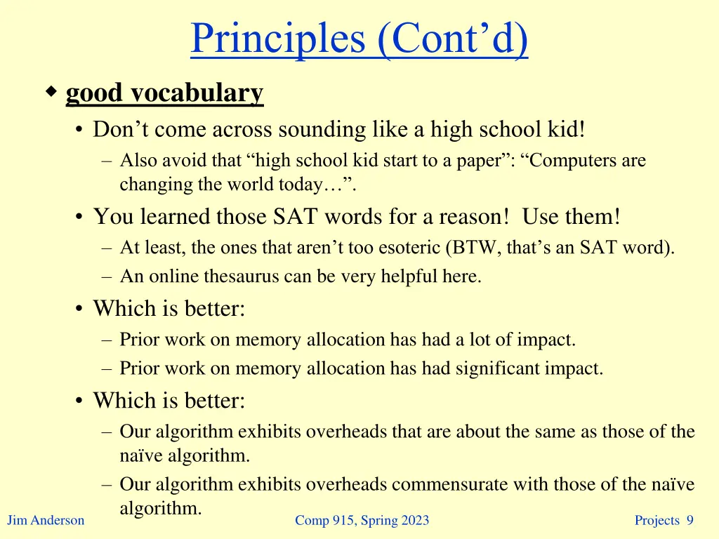 principles cont d good vocabulary don t come