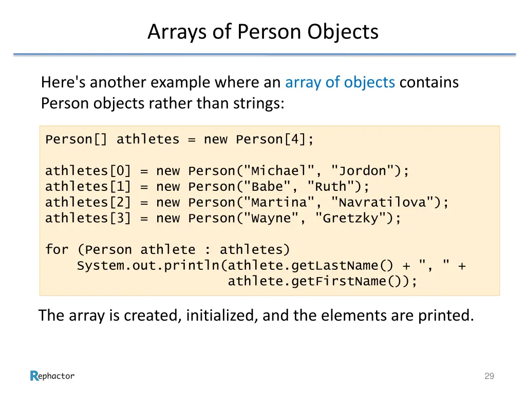 arrays of person objects
