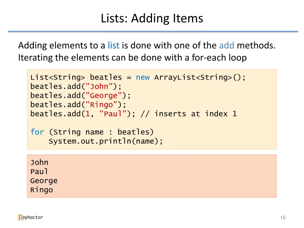 lists adding items