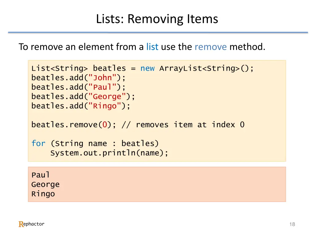 lists removing items