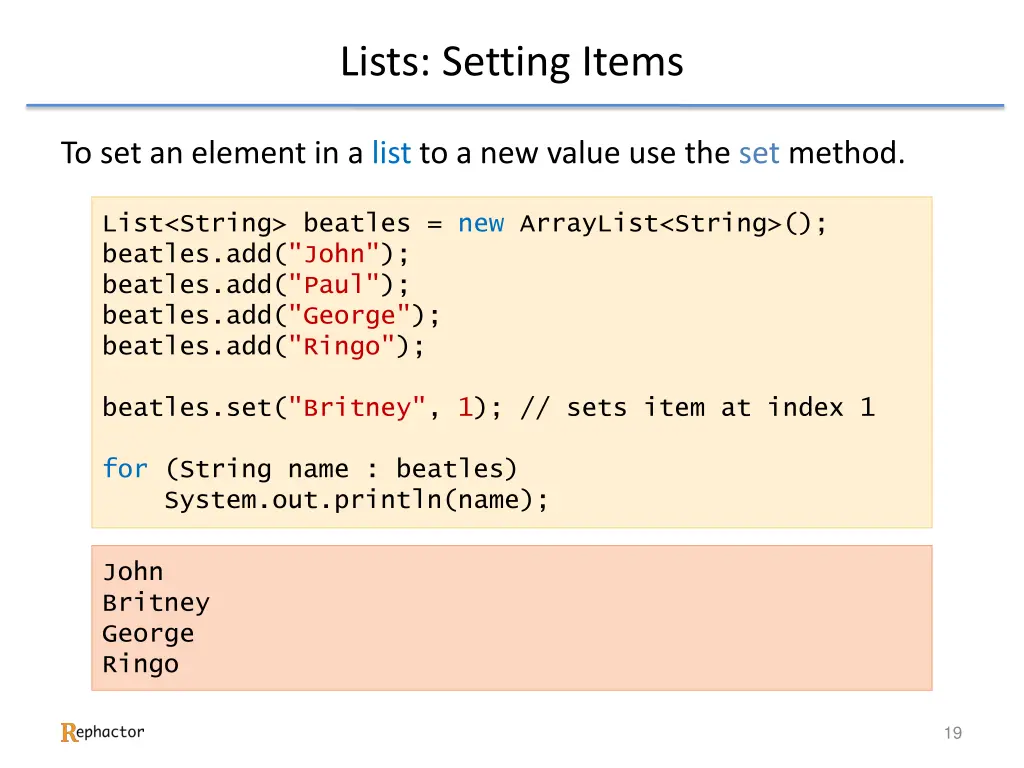 lists setting items