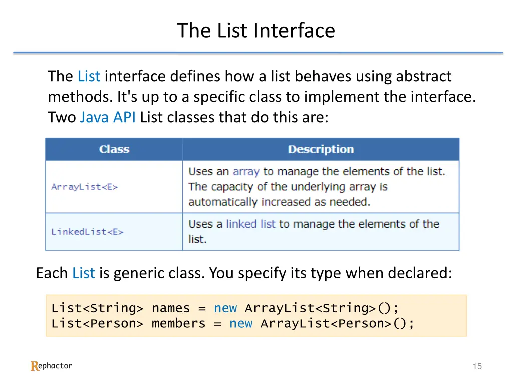 the list interface