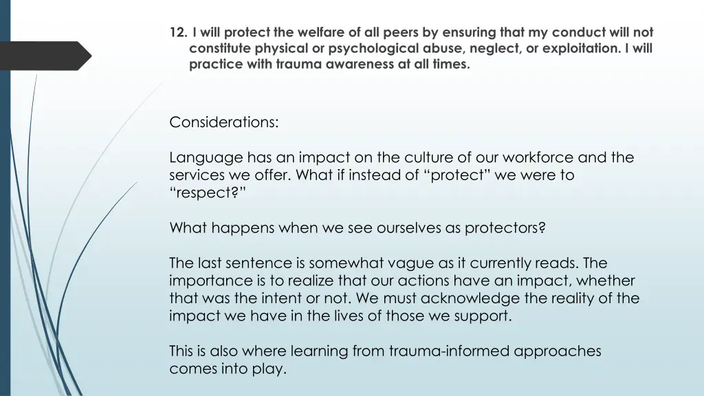 12 i will protect the welfare of all peers