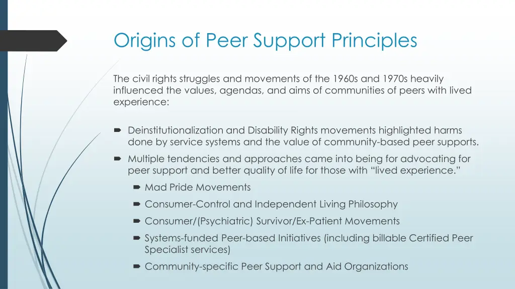 origins of peer support principles