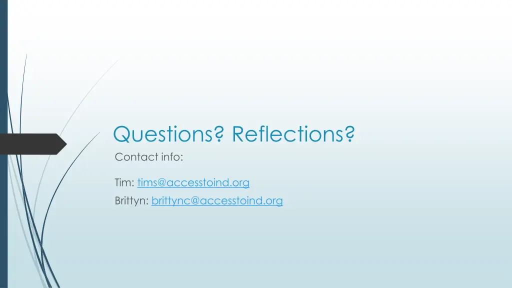 questions reflections contact info