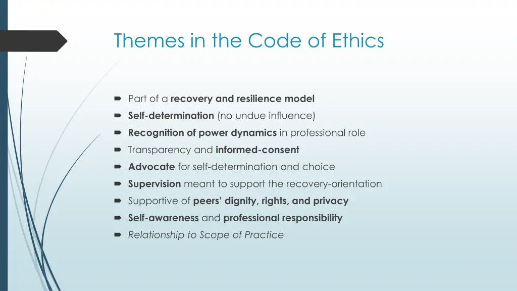 themes in the code of ethics