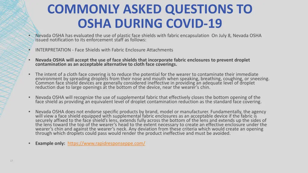 commonly asked questions to osha during covid