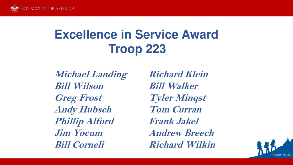 excellence in service award troop 223