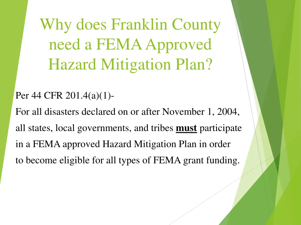 why does franklin county need a fema approved