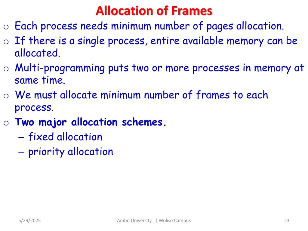 allocation of frames