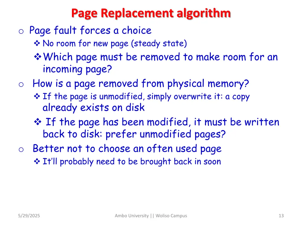 page replacement algorithm o page fault forces