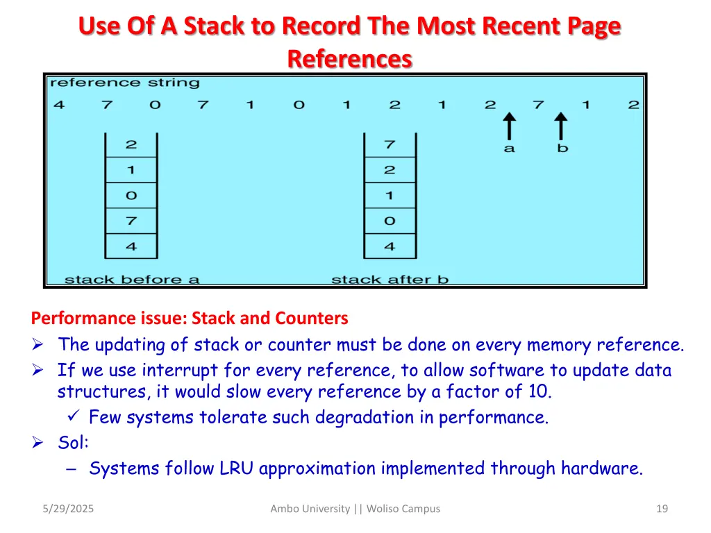 use of a stack to record the most recent page