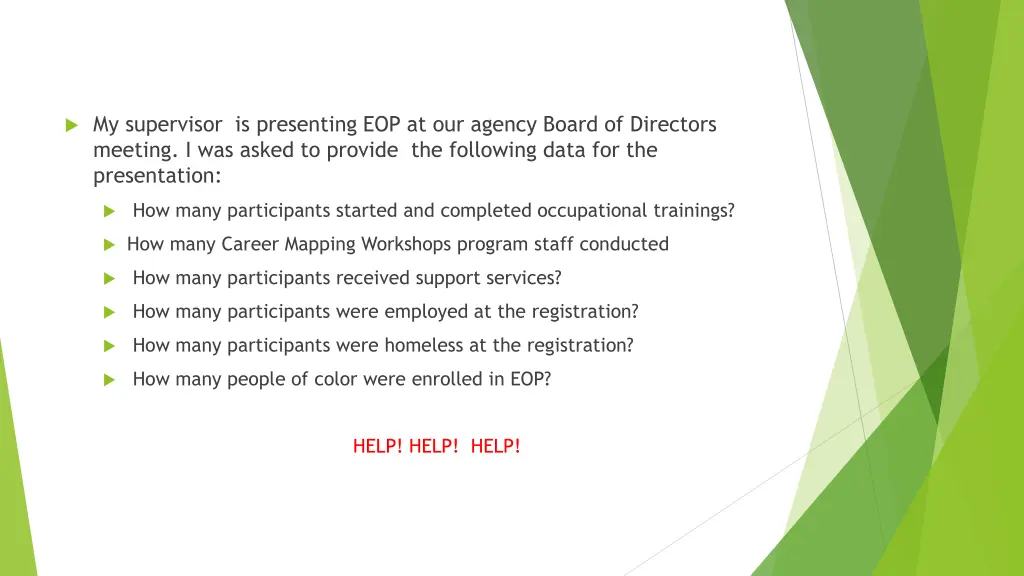 my supervisor is presenting eop at our agency
