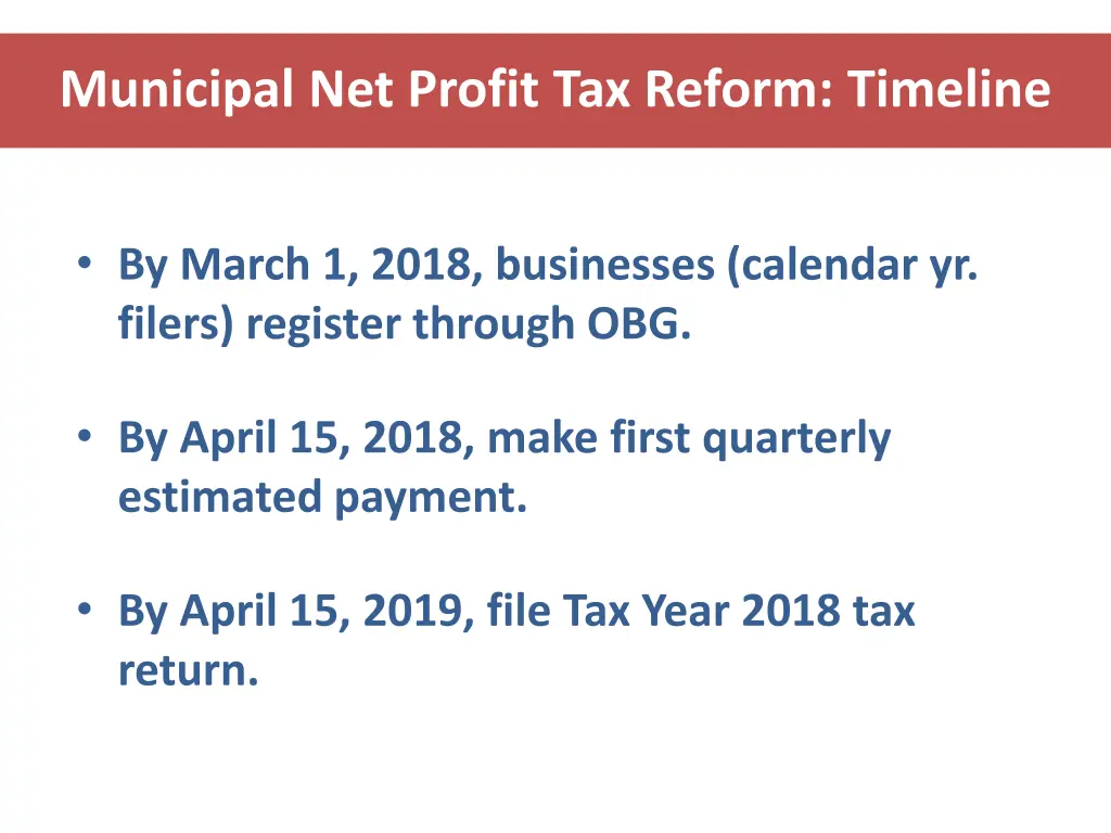 municipal net profit tax reform timeline